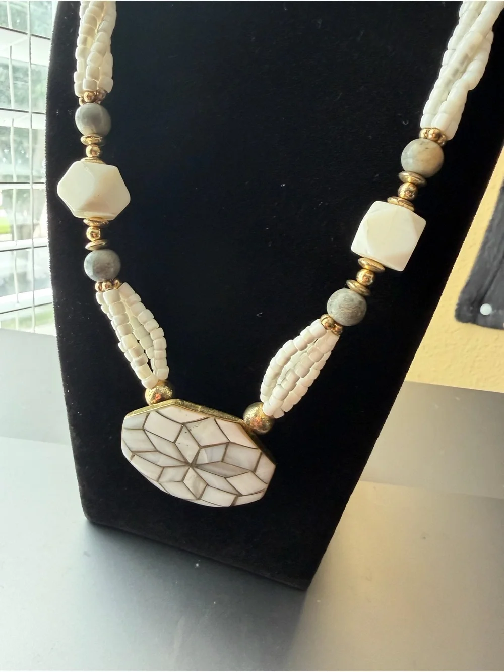 Elegant White Mosaic Statement Necklace